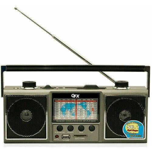 J114U QFX AM/FM/SW 1-9 World Receiver with USB/SD Port NEW - TuracellUSA