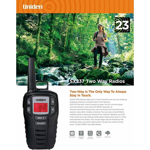 SX2372CK Uniden Up to 23-Mile Range FRS Two-Way Radio Rechargeable Batteries NEW - TuracellUSA