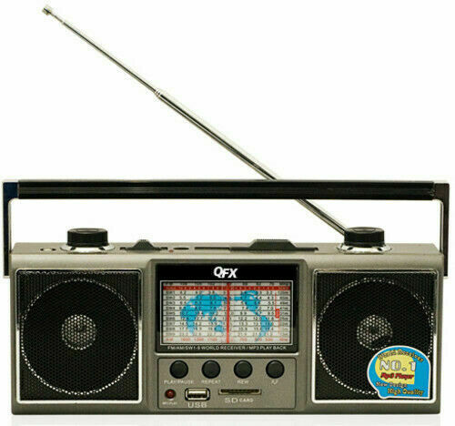 J114U QFX AM/FM/SW 1-9 World Receiver with USB/SD Port Open Box - TuracellUSA