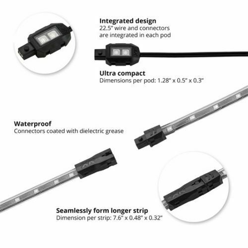 XKGLOW WHITE 8 PODS 2 STRIPS MOTORCYCLE ATV SNOWMOBILE LED UNDERGLOW KIT - TuracellUSA