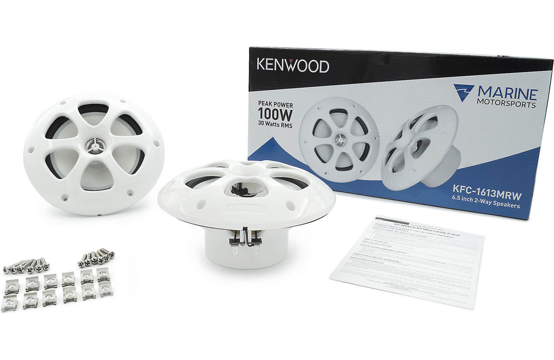Kenwood KFC-1613MRW 6.5" 2-Way 100 Watts Marine Motorsports Audio Speakers Pair