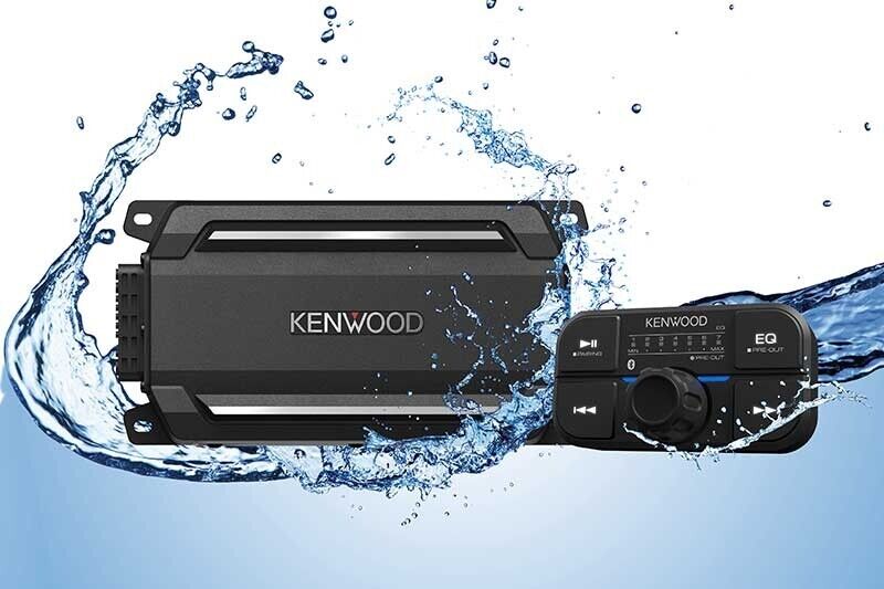 Kenwood KAC-M5024BT 4 Channel Bluetooth, Waterproof Compact Amplifier With 2 Pairs Of Kfc 1653mrb 6 5 2 Way Marine Speaker System Black