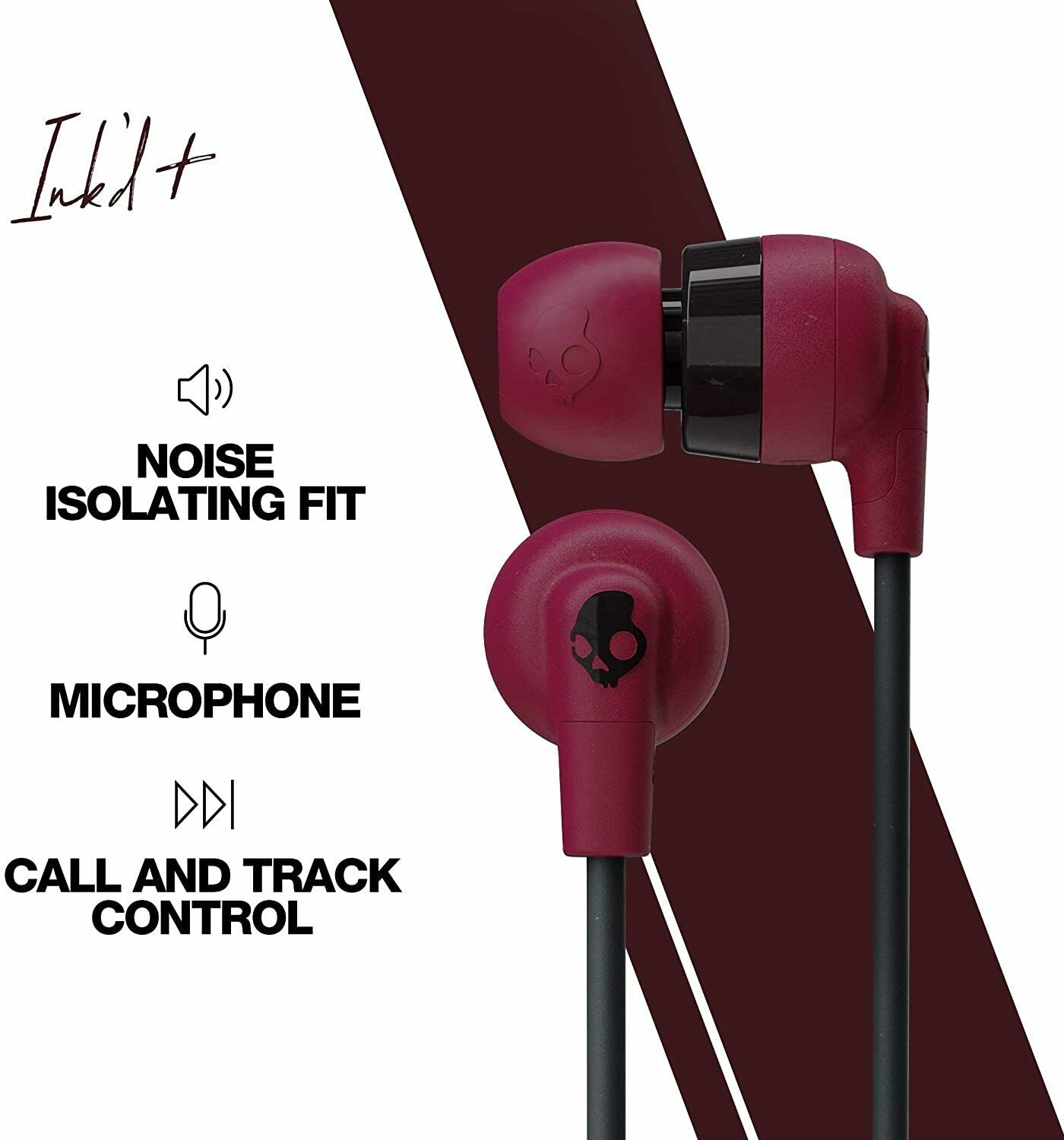 S2IMY-M685 Skullcandy Ink'D+ Wired In-Ear Headphones Red NEW - TuracellUSA