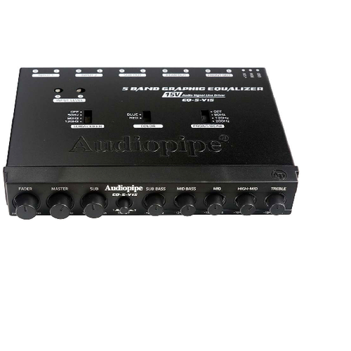 Audiopipe, 5 Band Graphic Equalizer W/ Subwoofer Control, 1/2 Din, Red Or Blue L - TuracellUSA