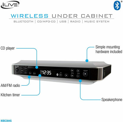 IKBC384S iLIVE Bluetooth Under the Cabinet Radio with CD Player NEW - TuracellUSA