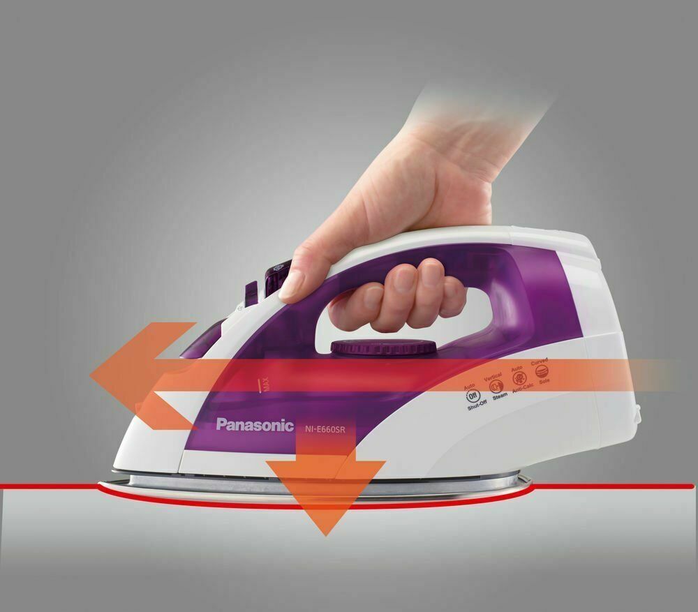 PANASONIC NIE660SR WHITE ON PURPLE 1200W SELF CLEANING STEAM DRY NON STICK IRON - TuracellUSA