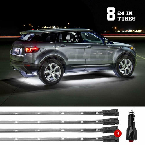 XKGLOW WHITE 8pcs 24in Tubes 3 Mode Single Color LED Underbody Neon Accent Light - TuracellUSA