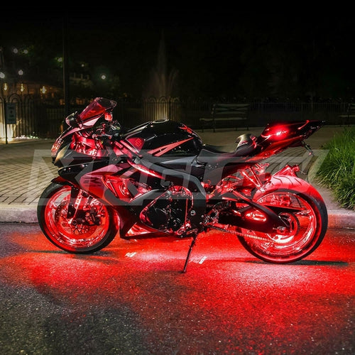 XKGLOW RED 8 PODS 2 STRIPS SINGLE COLOR MOTORCYCLE ATV SNOWMOBILE LED UNDERGLOW - TuracellUSA