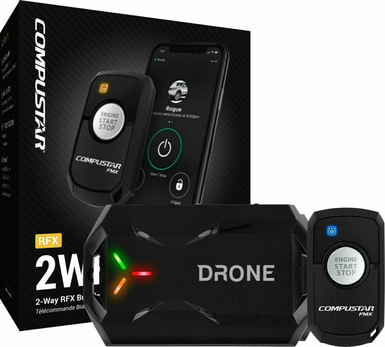 Compustar RFX2WR3FM 2-Way RFX Rf Kit Bundle W/Drone LTE Module 3000 Ft 2 Remotes - TuracellUSA