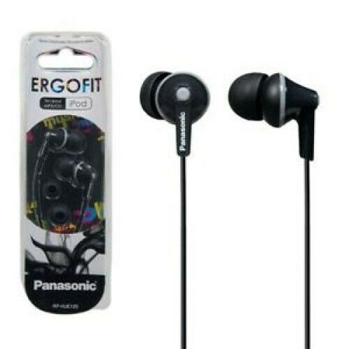 2 Panasonic RP-HJE125-K ErgoFit In-Ear Earbuds 3.5 MM Jack - BLACK (PAIR) - TuracellUSA