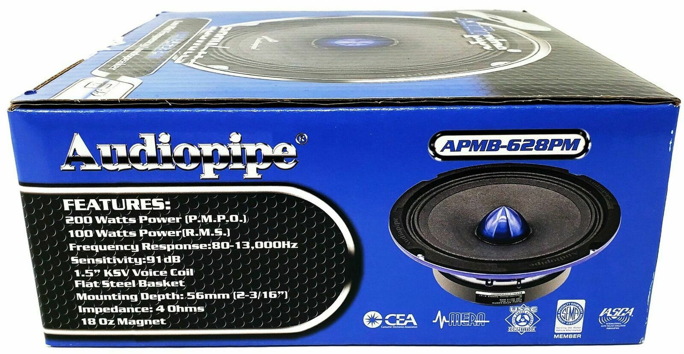2x Audiopipe APMB-628PM 6" Slim Mid Full Range Loud Speakers Bullet 4 Ohm 400W - TuracellUSA
