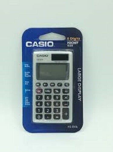 Casio Silver Pocket Calculator HS-8VA BASIC,8 DIGIT SOLAR LARGE DISPLAY NEW! - TuracellUSA