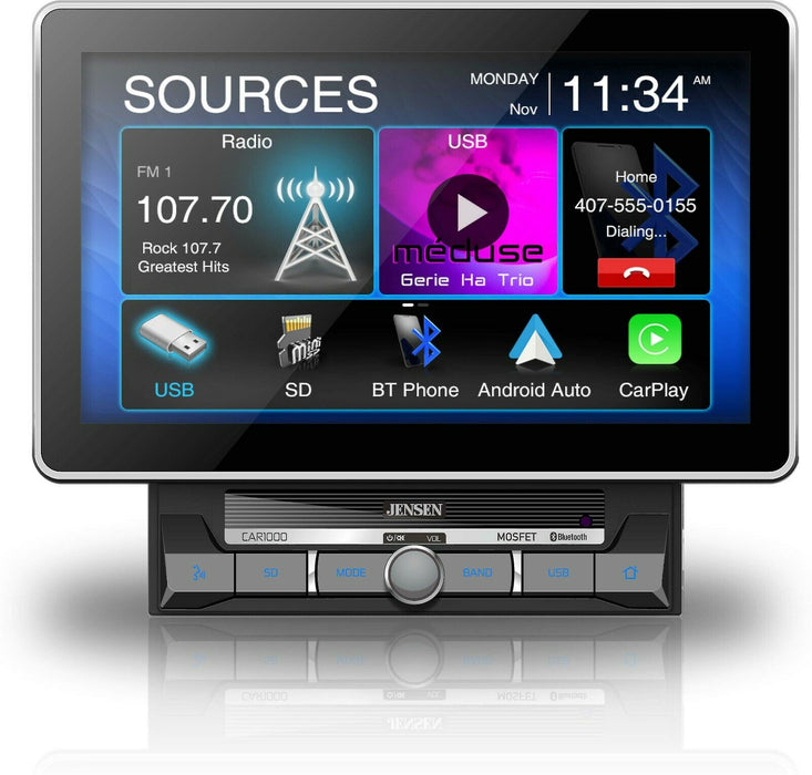 Jensen CAR1000 10.1” Mechless CarPlay Android Auto Media Receiver w/ Bluetooth - TuracellUSA