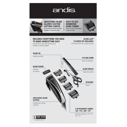 18625 ANDIS Ultra Clip Adjustable Blade 10-Piece Home Haircut Kit NEW - TuracellUSA