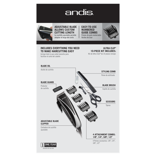 18625 ANDIS Ultra Clip Adjustable Blade 10-Piece Home Haircut Kit NEW - TuracellUSA
