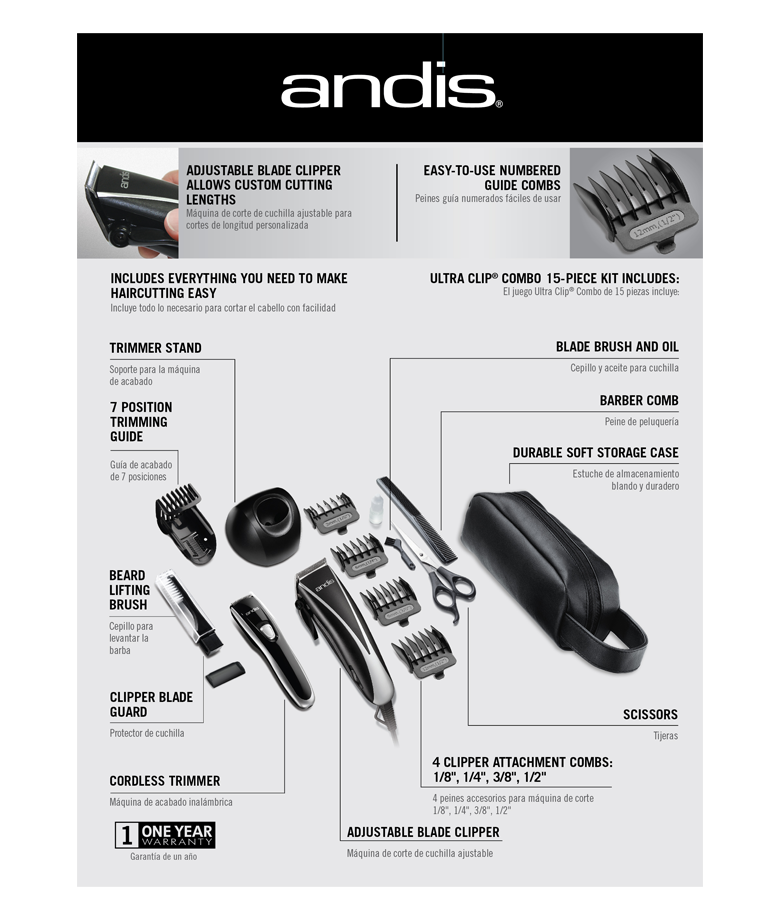 68380 ANDIS Ultra Clip Combo Home Haircutting Kit - TuracellUSA