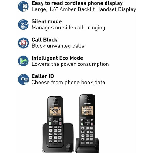 KXTGC352B Panasonic Expandable Cordless Phone System Amber Backlit Display NEW - TuracellUSA