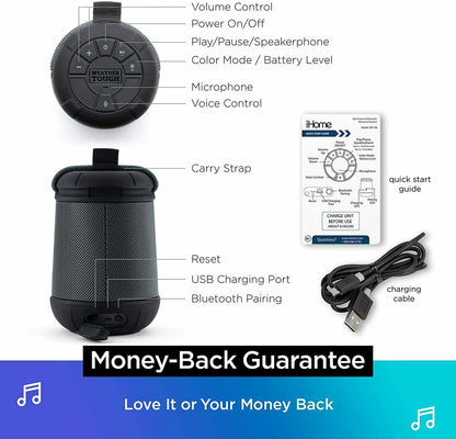 IBT158B IHOME Smart Bluetooth Rechargeable Waterproof Speaker with Voice Control - TuracellUSA