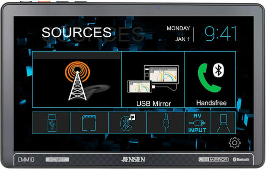 CMM10 Jensen 10.1” MULTIMEDIA RECEIVER WITH USB SCREEN MIRRORING NEW - TuracellUSA