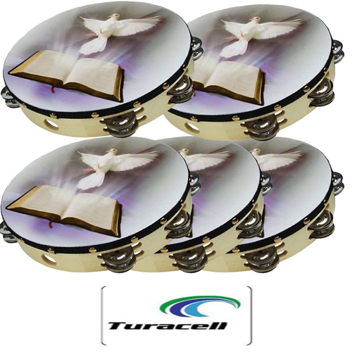 5 Tambourine Row Jingle Percussion Instrument for Church 10" Dove Bible Musical - TuracellUSA