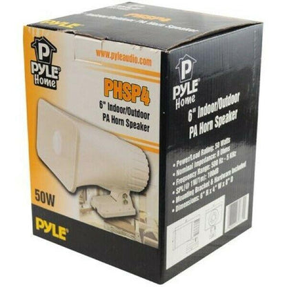 New Pyle PHSP4 6" 50 Watt Indoor/Outdoor Waterproof Home PA Horn Speaker - White - TuracellUSA