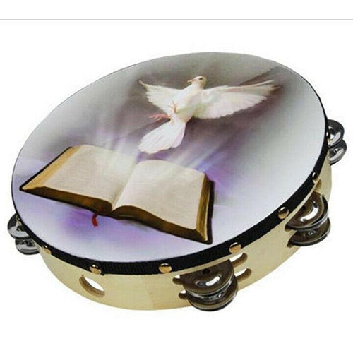 2 Tambourine Row Jingle Percussion Instrument for Church 10" Dove Bible Musical - TuracellUSA