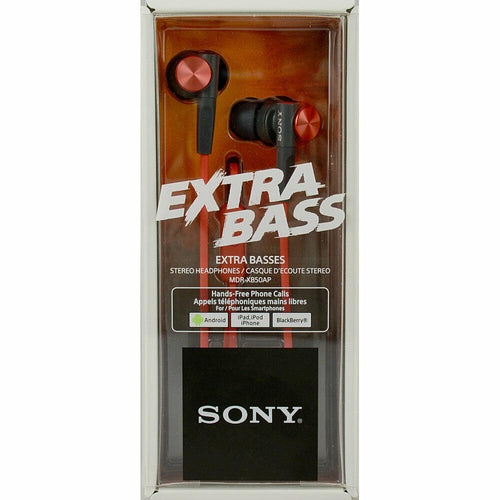 SONY-MDRXB50APR Sony Extra Bass Earbuds with Mic & Remote, Red BRAND NEW - TuracellUSA