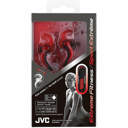 JVC-HAETR40B JVC Sports Clip Earbuds w/Remote & Mic Black/Red BRAND NEW - TuracellUSA