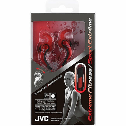 JVC-HAETR40B JVC Sports Clip Earbuds w/Remote & Mic Black/Red BRAND NEW - TuracellUSA