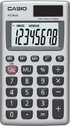 Casio Silver Pocket Calculator HS-8VA BASIC,8 DIGIT SOLAR LARGE DISPLAY NEW! - TuracellUSA