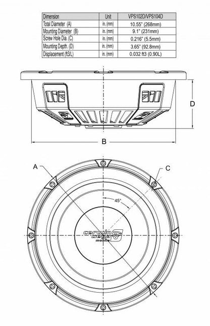 VPS102D Cerwin Vega – 10″ Dual 2 Ohm Vega Pro Shallow Series Subwoofer BRAND NEW - TuracellUSA