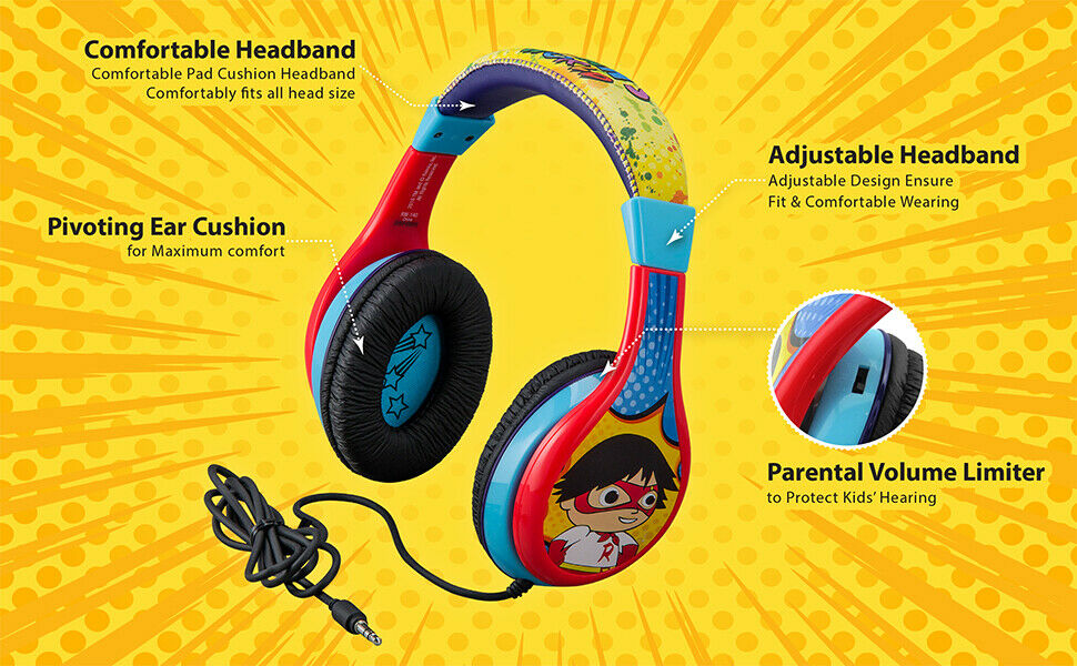 RW-140 KID DESIGNS Ryan's World Stereo Headphones NEW - TuracellUSA