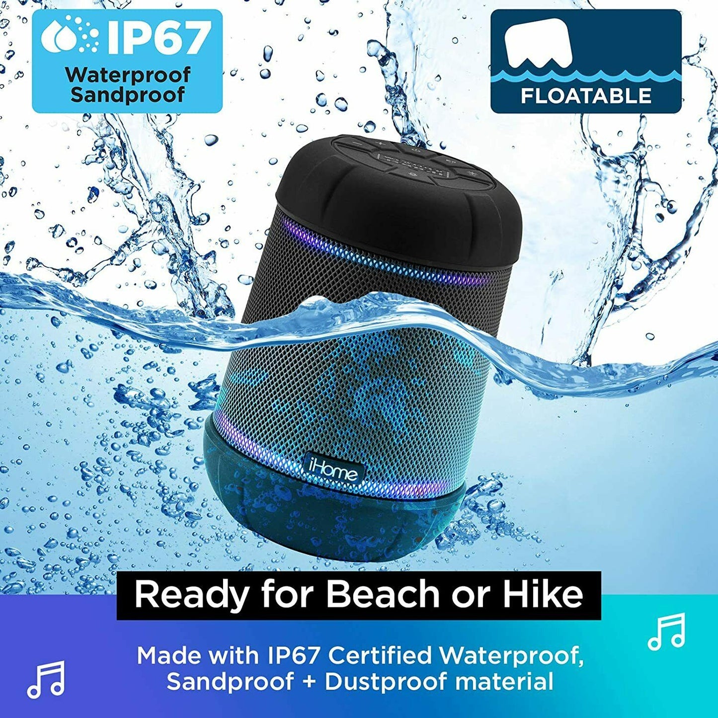 IBT158B IHOME Smart Bluetooth Rechargeable Waterproof Speaker with Voice Control - TuracellUSA