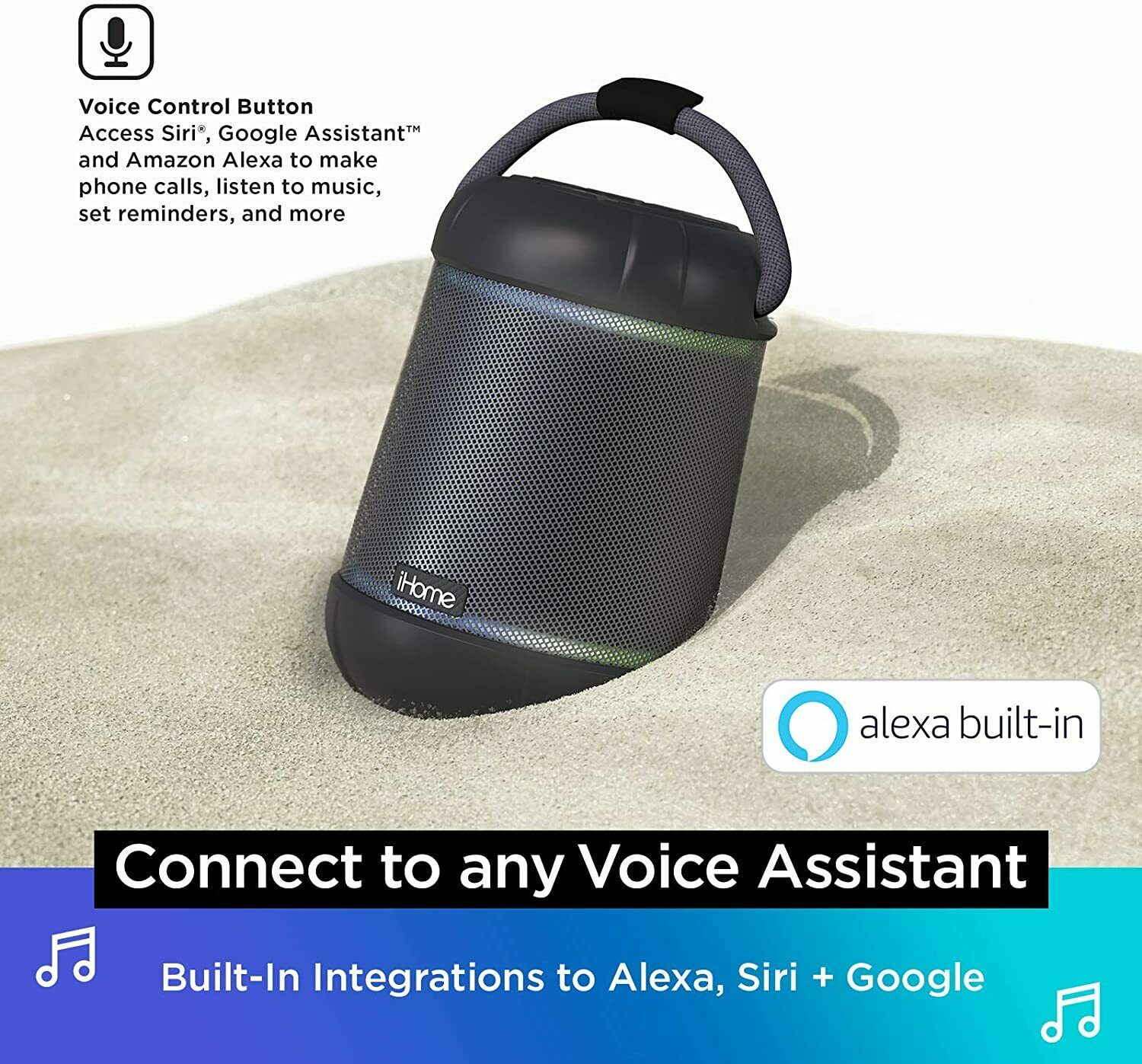 IBT158B IHOME Smart Bluetooth Rechargeable Waterproof Speaker with Voice Control - TuracellUSA