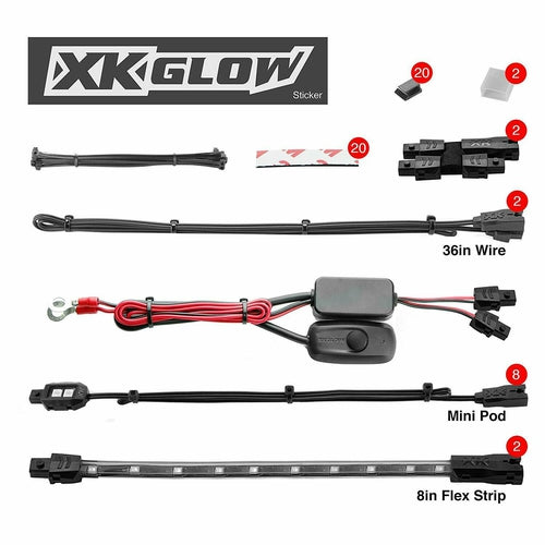 XKGLOW RED 8 PODS 2 STRIPS SINGLE COLOR MOTORCYCLE ATV SNOWMOBILE LED UNDERGLOW - TuracellUSA