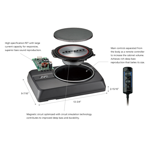 JVC CW-DRA8 250 Watts 8" DRVN Series Compact Powered Car Audio Subwoofer System - TuracellUSA