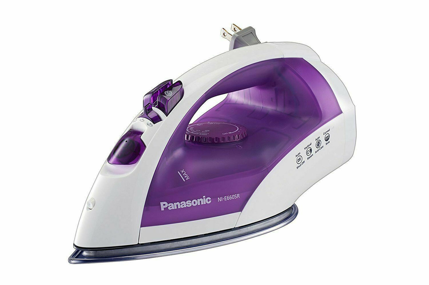 PANASONIC NIE660SR WHITE ON PURPLE 1200W SELF CLEANING STEAM DRY NON STICK IRON - TuracellUSA