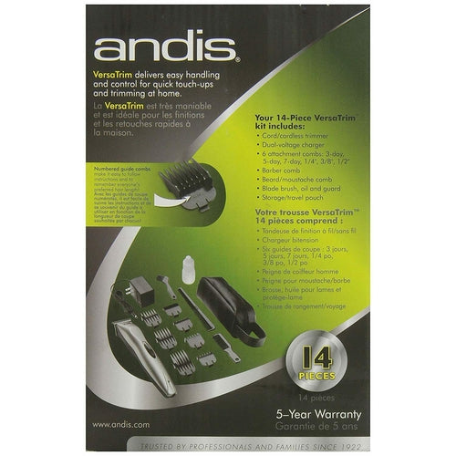 Andis 22725 Versatrim Trimmer 14-Piece Kit beards, moustaches, sideburns NEW - TuracellUSA