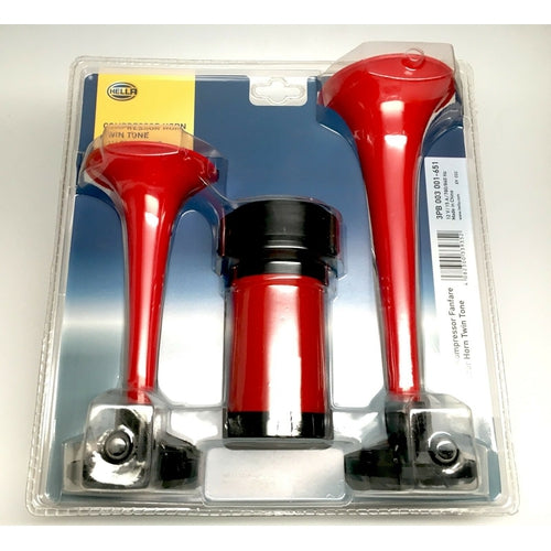 Hella 85105 Air Horn Kit 2-Trumpet, with Compressor, Relay, Tubing 003001-651 - TuracellUSA
