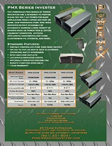 PMX3000 Powermax 3000 Watt 12 Volt Pure Sine Wave DC to AC Power Inverter NEW - TuracellUSA