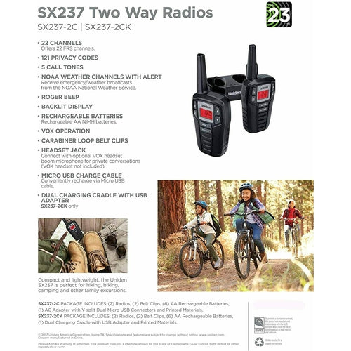 SX2372CK Uniden Up to 23-Mile Range FRS Two-Way Radio Rechargeable Batteries NEW - TuracellUSA