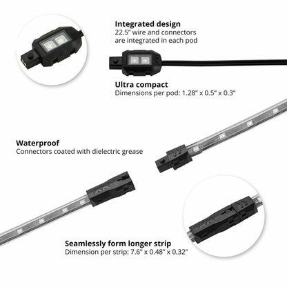 Amber Remote 10 Pod + 4 Strip Motorcycle Underglow Neon Accent Bike Lighting Kit - TuracellUSA