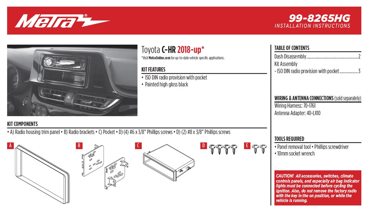 Metra 95-8265HG Radio Installation Kit for Toyota C-HR 2018 - TuracellUSA